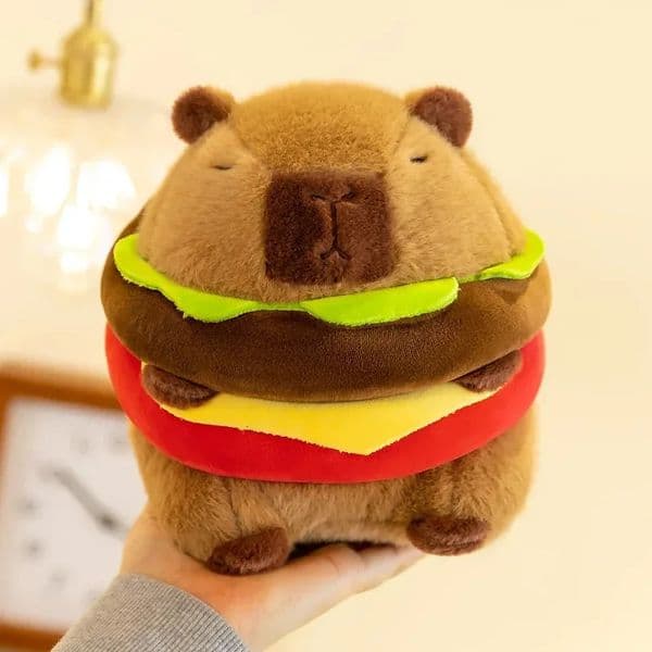 Cute Hamburger Capybara Plush Stuffed Toy Simulation Animal Doll Soft Childrens Toy Birthday Gift Kawaii Room Decoration 250418