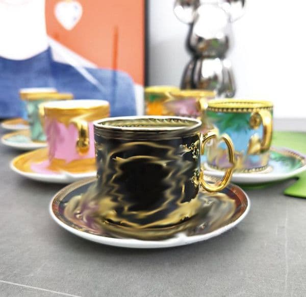 Designer Gold Mug Household Cup Luxury Porcelain Coffee Elegant Tea Cup Set Beverage Milk Cup Kitchen Tableware Cup Plate Set