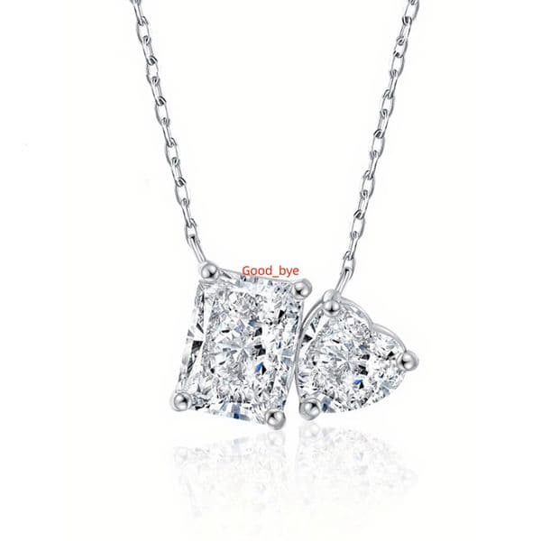 Love-heart Shape Jewelry D Color 925 Sterling Silver Princess Cut Moissanite Pendant Necklace for Women Claw Setting