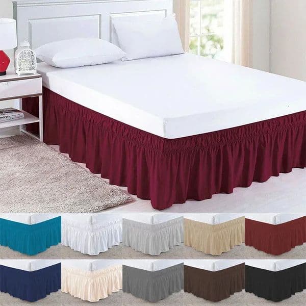 1PC Solid Color Elastic Bed Ruffles Bed Skirt Wrap Around Style Easy Fit 15inch Drop Dust Ruffle BedSkirt Corners Fade Resistant 250409