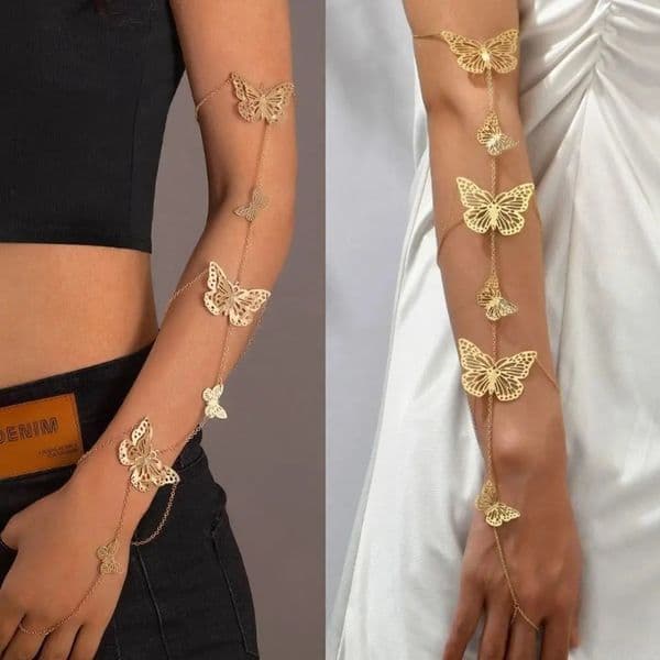 Exquisite Big Butterfly Tassel Arm Chain Bracelet Women Wedding Bridal Vintage Adjustable Bracelets Hand Jewelry 251113