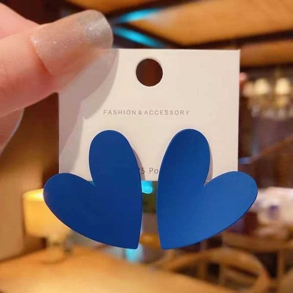 Large metal heart-shaped stud earrings for womens Korean Exaggerated simple blue-green can color peach Brinks jewelry Christmas giftXJ250418