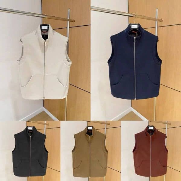 Italian Lp25 Autumn Winter Stand-Up Collar European And American Old Money Style Casual Simple Sleeveless Vest Jacket