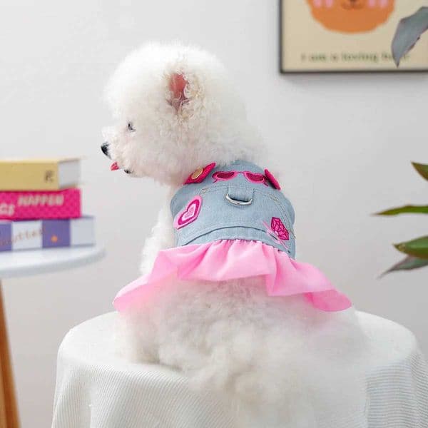 Pink Skirt For Dog Chihuahua Clothes Denim Vest Jumper Girl Female Pet Puppy Animal Autumn Outfit Harness Stuff Yorkshire Wear C251118