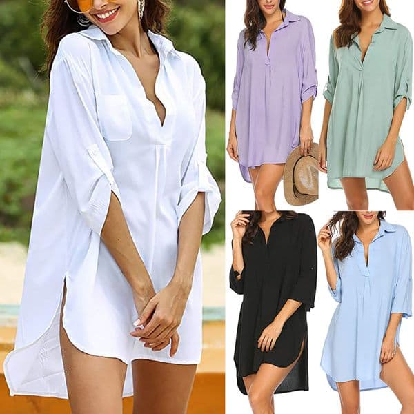 Summer White Mini Loose Casual Dresses Sexy V Neck Short Beach Dress for women Chiffon Casual T Shirt Dress Plus Size Women Clothing