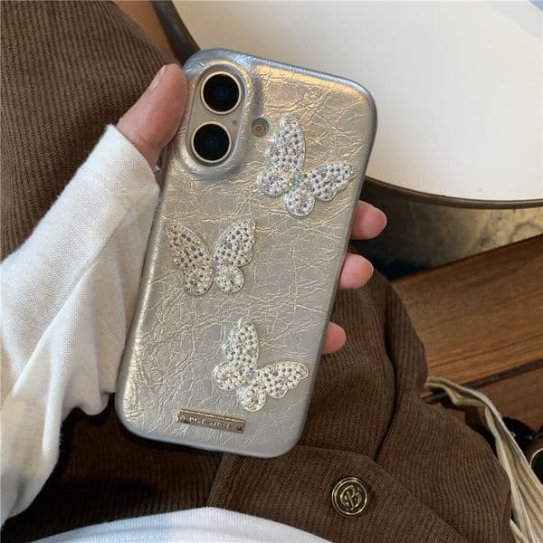 Pearl Butterfly Phone Case Compatible with iPhone 16/15 Pro Max Simple Solid Color Cartoon Protective Case iPhone 14/13/12