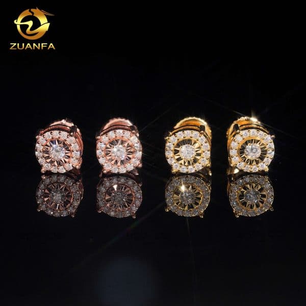 Hip Hop Style Diamond Cut Screw Back High Quality Moissanite 925 Sterling Silver Earrings