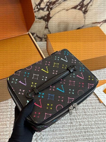 2025 Catwalk style box tote bag fashion Colored print cosmetic makeup package clutch handbag Genuine leather design shoulder bags evening package wallet purse