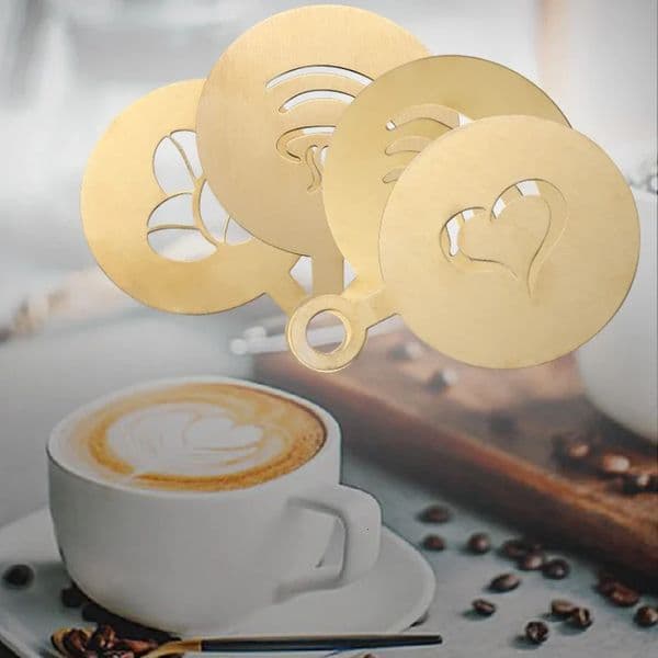 4pcs/set Stainless Steel Coffee Latte Art Mold Decoration Mold Coffee Stencil Bread Milk Tea Printing Mold Coffee Tools Baking 250414BJ