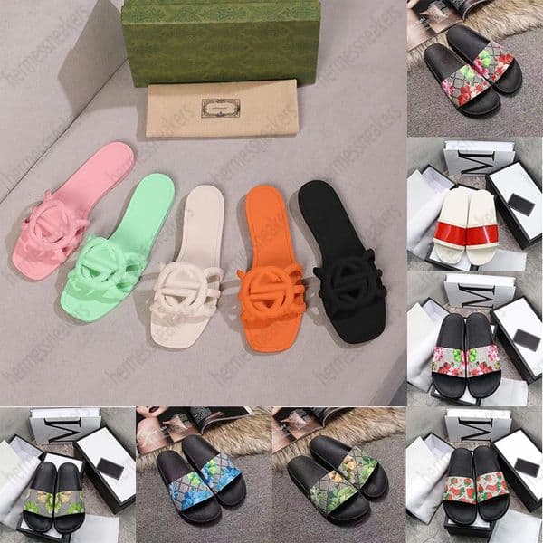 Free Shipping With Box Designer Sandals Women Slides Rubber Slippers Ladies Flat Beach Black Orange Summer Fall Mules Outdoor Waterproof Luxury shoes