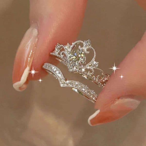 Classic Crown Princess Couple Wedding Promise Diaspore moissanite Ring Exquisite Jewelry Gift