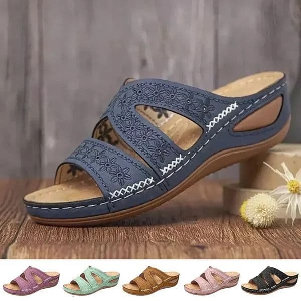 2024 Summer Women Wedge Sandals Premium Orthopedic Open Toe Sandals Vintage Anti-slip Leather Casual Female Platform Retro Shoes 250429