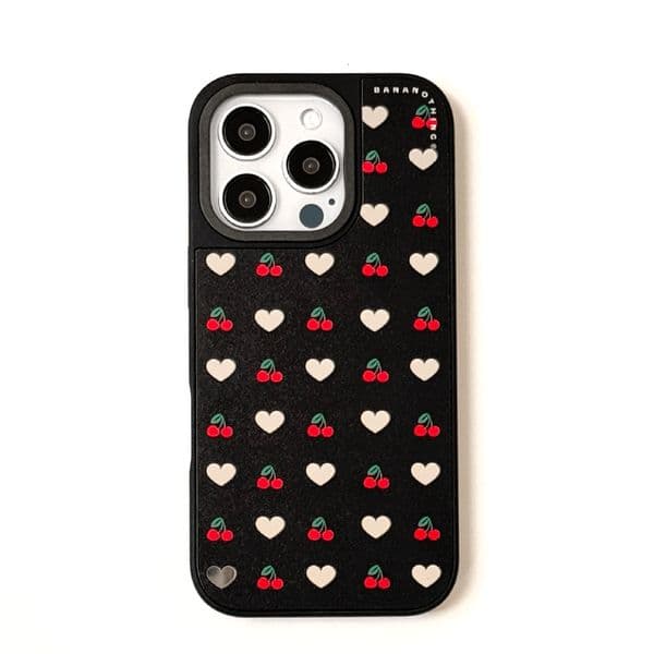 Heart Cherry Phone Case Compatible with iPhone 17 Pro Max Fresh Minimalist Mirror Hollow Shockproof Protective Case