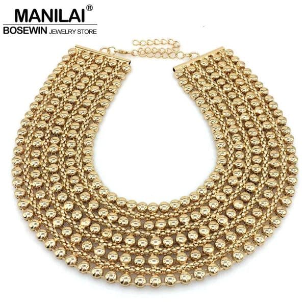 MANILAI Chunky Metal Statement Necklace For Women Neck Bib Collar Choker Necklaces Maxi Jewelry Gold Color Chain Bijoux 251118