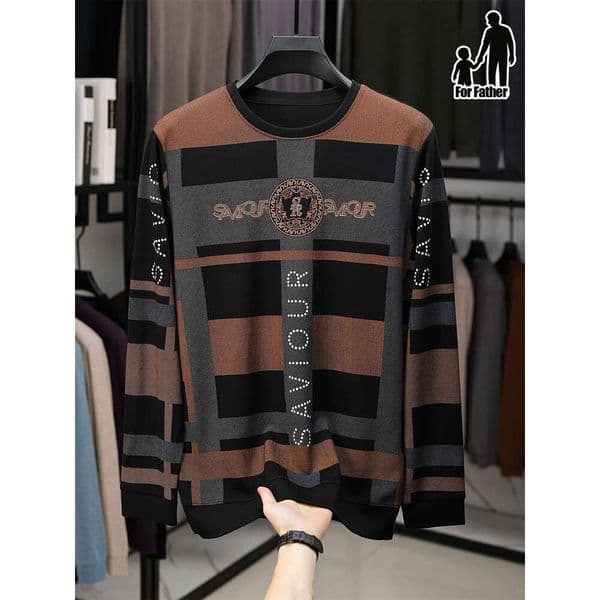 Original Quality Men's O-Neck T-Shirt Exquisite Letter Jacquard Long Sleeve Autumn Versatile Commuting Sports Casual Menswear