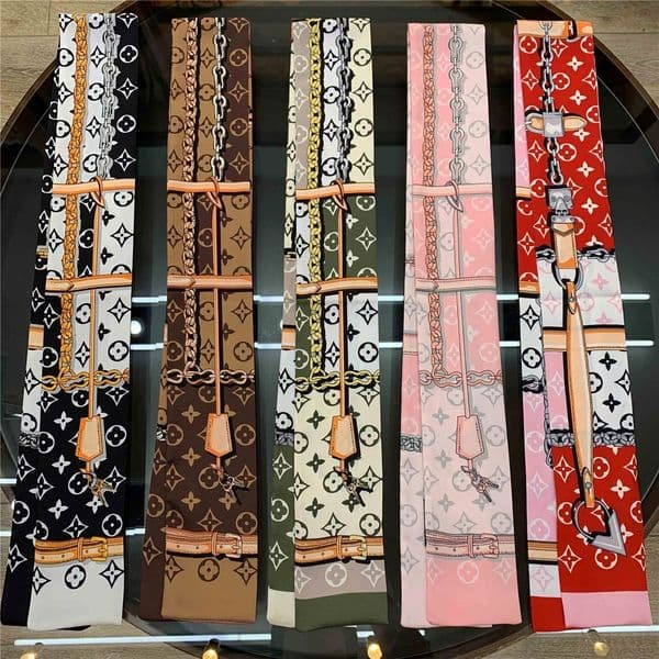 Printing Bag Scarf Small Skinny Silk Scarf Womens Elegant Hair Bandanas Small Tassel Hair Accessories Bundled Ribbonshg