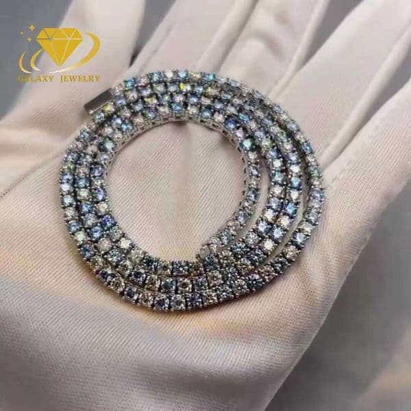 Hip Hop Jewelry Bracelet Sparkling Bling Two Tone Iced Out 3mm/4mm/5mm Blue and White Moissanite Tennis Chain