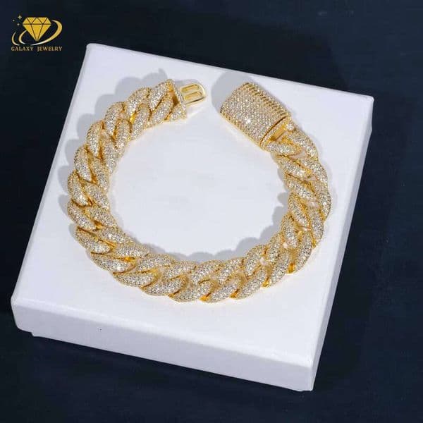 Iced Out Sterling Sier Vvs Moissanite Rapper Men's Jewelry Five Row Hip Hop Miami Cuban Chain Bracelet