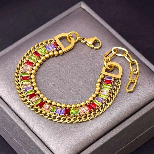 Designer Bracelet Bracelet for Women Colorful Diamond Bangle Tassel Chain Layered Bangles Luxury Jewlery Designer for Women Elegant Gift