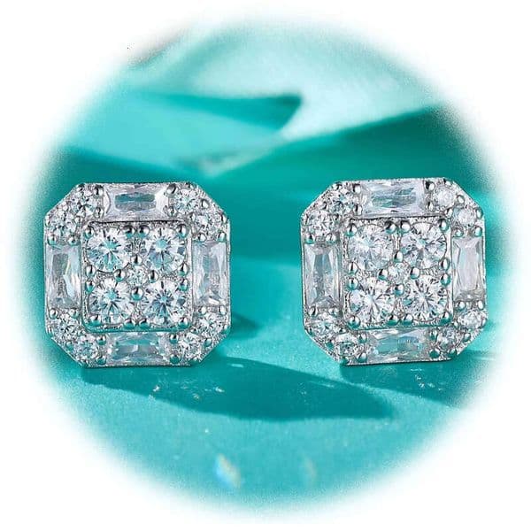 New Design Sterling Sier Pointed Inlaid Emerald Cut D Color VVS hip-hop moissanite Earrings