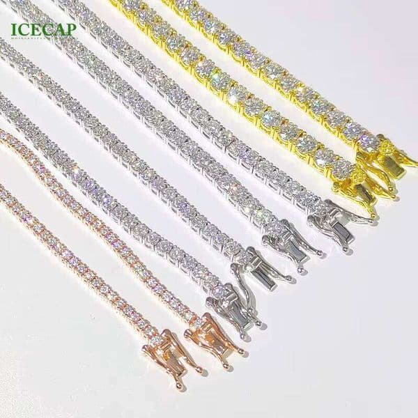 3-5mm D VVS Silicon Stone Tennis Bracelet Sterling Sier Gold Plated fashion Hip Hop Gift Party
