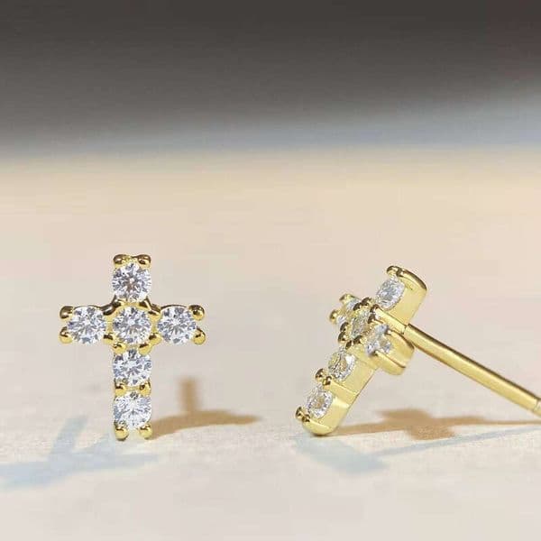 Fine Jewelry S Sterling Sier VVS Cross Earrings Silicon Stone Pendant