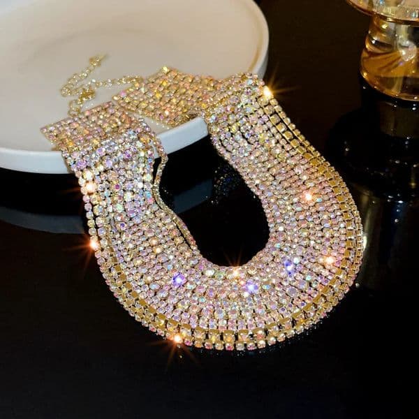 FYUAN Colorful Crystal Chokers Necklaces for Women Multilayer Gold Color Chain Rhinestone Necklaces Statements Jewelry 251118