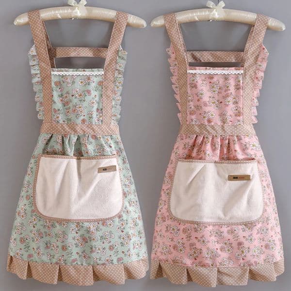 1PC Lovely Canvas Apron Female Household Kitchen Cooking Antifouling Breathable Wear Cleaning Suitable 250409BJ