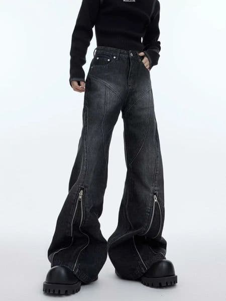Ropa Y2K Fashion Washing Black Bag Stacking Flare Jeans Mens Clothing Zipper n Long Trousers Pantalones Hombre 250418