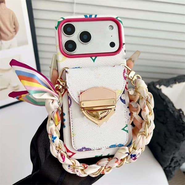 Designer Fashion Crossbody Wallet iPhone Cases for iPhone 17promax 17 16Pro Max 15promax 15 14 13 Card Slot Bag Holder Wallet black Case Cover Straps Lanyard 64235