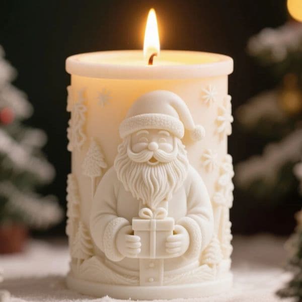 Embossed Silicone DIY Santa Claus Cylinder Candle Holder Scented Gift MoldZ260530