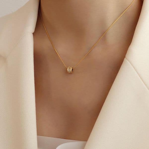 French style light dia inlaid geometric simple earrings titanium steel gold-plated versatile necklace set jewelry for women