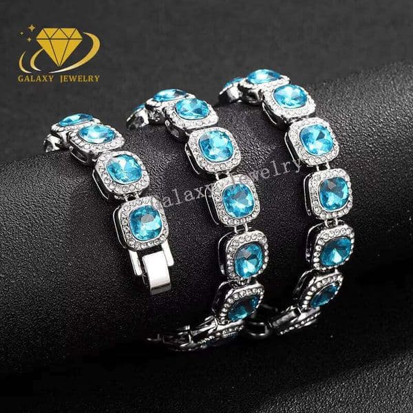 10mm Ice Out Hui Shi Bracelet Red Green Pink Blue Black Cluster Tennis Chain Necklace