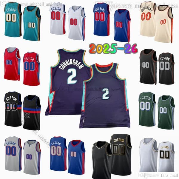 Custom 2026 New 2 Cade Cunningham Printed Basketball Jersey 0 Jalen Duren 23 Jaden Ivey 12 Tobias Harris 9 Ausar Thompson 35 Tolu Smith Malik Beasley Jerseys Shorts