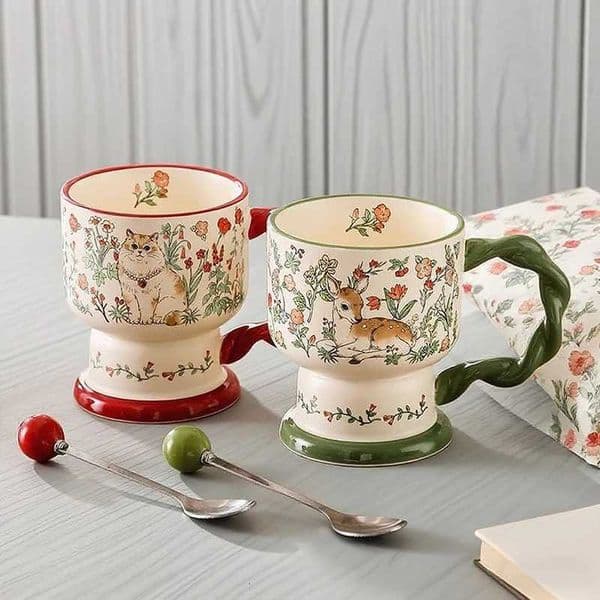Vintage Ceramic Coffee Mug - Elegant Boutique Aesthetic Cup Perfect Gift for Women Y251119