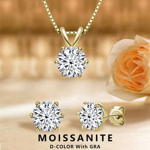 Lnngy 6.5mm 1CT Earrings Pendant Necklace Original 925 Sterling Silver Earring For Valentines Day Jewelry Set Gift 250417