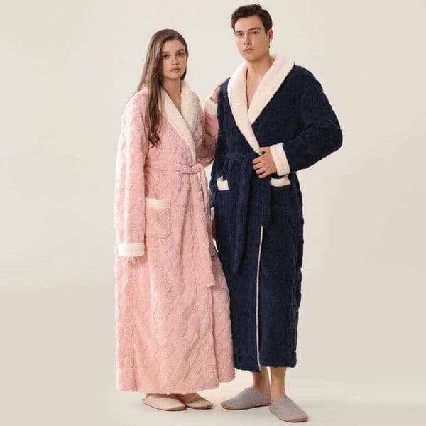 Sleepwear Nightshirt Bath Robe Couple Jacquard Cotton Lint Nightgown Lapel Warm Comfortable Loungewear Pajamas Bathrobe