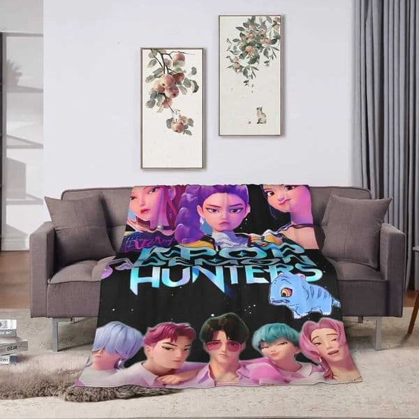 Kpop Demon Hunter Flannel Blanket Warm Winter Throw for Bedroom Fun Bedspread Sofa Cover Perfect for Kids W251120