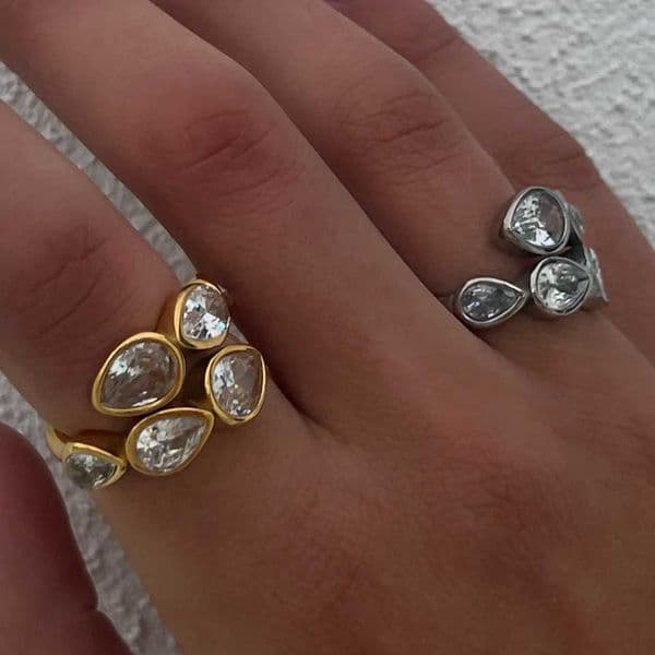 Uworld Waterproof Luxury Sparkling Cubic Zirconia Exquisite Stainless Steel Fashion Open Ring Adjustable Fashion Jewelry Korean Women Y250419