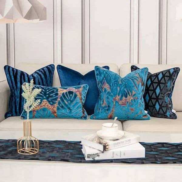 Pillow Case Luxury Blue Velvet Cushion Cover High-end Geometry Decorative Cover for Sofa Livingroom case 30x50 45x45 50x50CM C251120