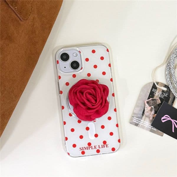 Red Polka Dot Phone Case Compatible with iPhone 16/15/14 Pro INS Niche Simple Magnetic Stand iPhone 13