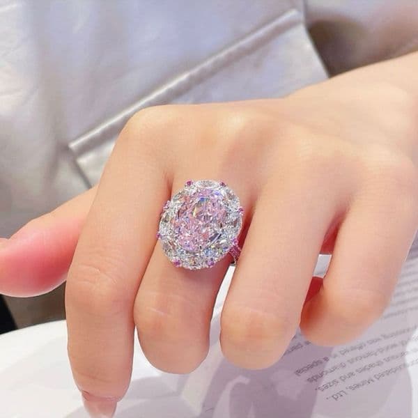 Sparkling Handmade Wedding Rings Luxury Jewelry 925 Sterling Silver Fill Oval Pink 5A Zircon CZ Diamond Gemstones Party Elegant Women Engagement Band Ring Gift
