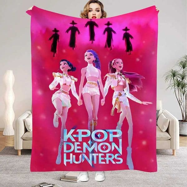 Huntrix Rumi Mira Zoey Demon Hunters Kpop 3D Printed Flannel Blanket Throw Warm Gift for Kids Adults Home OfficeXJ251120