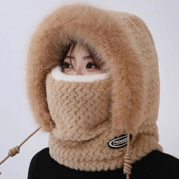 Autumn and Winter Women Thermal Plush Hat Hood Scarf Mask Ear Protection Windproof Thick n for Riding Outdoor 251120