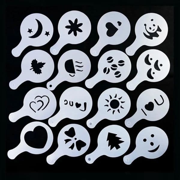 Latte Art Coffee Decorating Stencils Plastic Stencils Oatmeal Cupcake Cake Cappuccino Chocolate for Adult Children 16Pcs 250414BJ