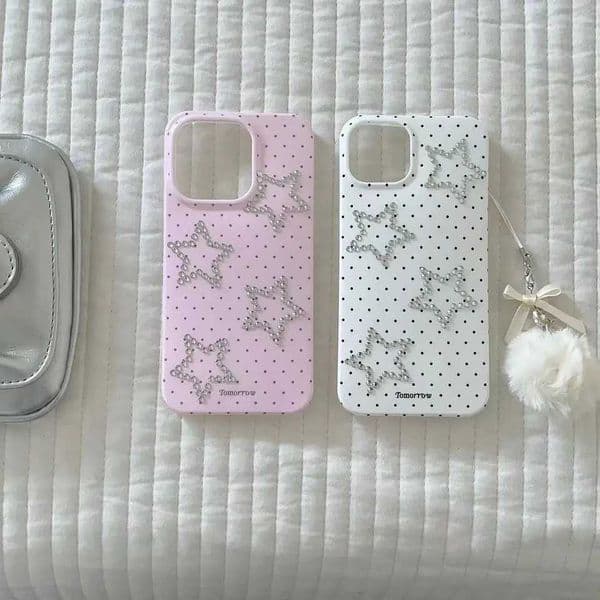 Korean INS Glittering Dazzling Stars White Case for iPhone 15 14 Plus 13 Pro Max Back Phone Cover for 12 11 Pro Max Capa Y251118 K260303
