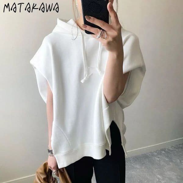 Matakawa Hoodie Sleeveless Solid Japanese Style Summer Womens Loose Casual Ins Fashion Sudaderas Clothing 250418BJ