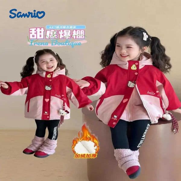 Sanrio Hello Kitty Girls Outdoor Jackets 3-In-1 Childrens Autumn Winter Casual Cartoon Baby Warm Jacket Warm Christmas Gift H251120