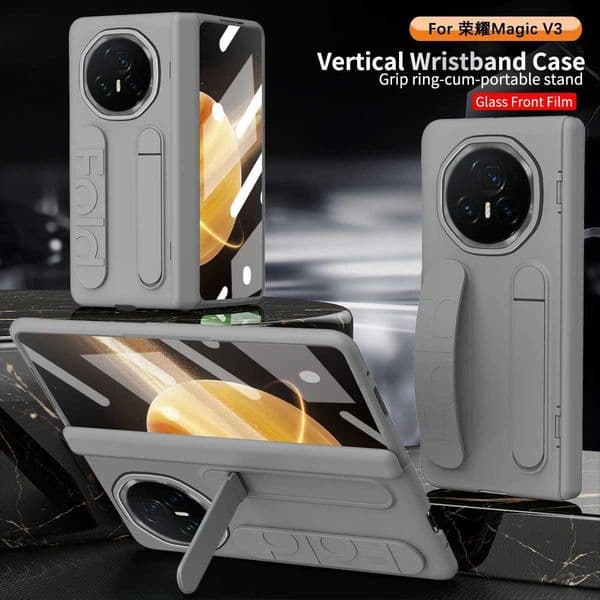 For Honor Magic V3 V5 Silicone Fabric 180 Folding with WristbandStandHinge 3-in-1 Full Lens Protection Drop-proof Phone CaseW251120