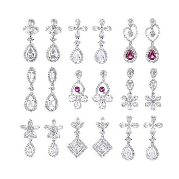High-end Rhodium-plated S Sier Designer Water Drop Chandelier Earrings Four-leaf Clover Teardrop Heishi Anniversary